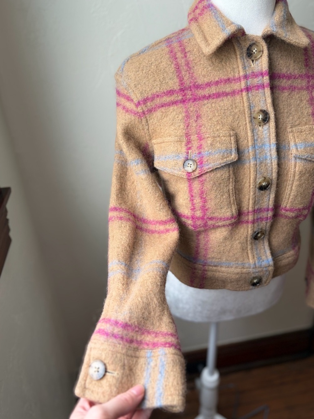 Wilfred Free The Ganna Cropped Shirt Jacket Wool Blend Plaid XS - Picture 5 of 12